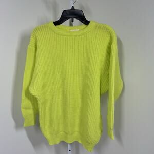 Vintage Express Neon Green Ribbed Crew Neck Long Sleeves Sweater Women’s S